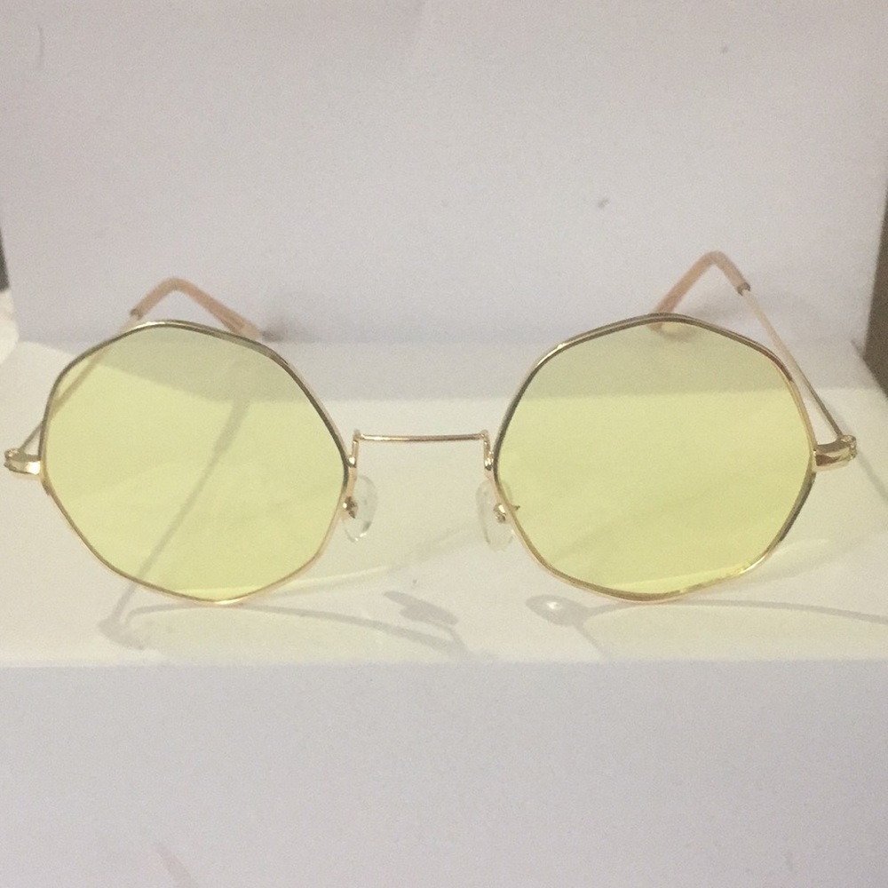 Yellow and gold frame octagon geometric sunglasses